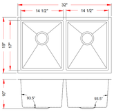 30" Kitchen Sink Stainless Steel Undermount Double sink 3219D - ZCBuildingSupply
